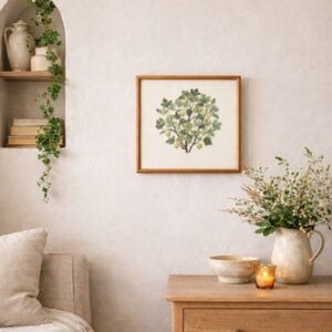 Vintage Handmade Botanical Tree Cross Stitch Framed Wall Art Cottagecore Decor